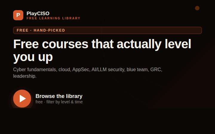 PlayCISO free security learning library: filter by level, time, and certificate