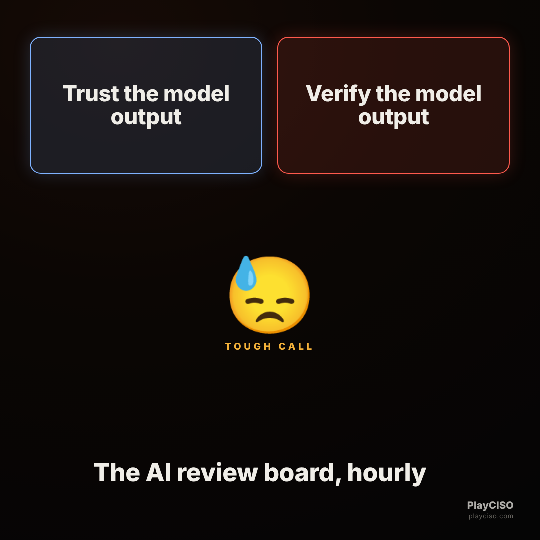 Two-buttons meme between trusting and verifying the model output.