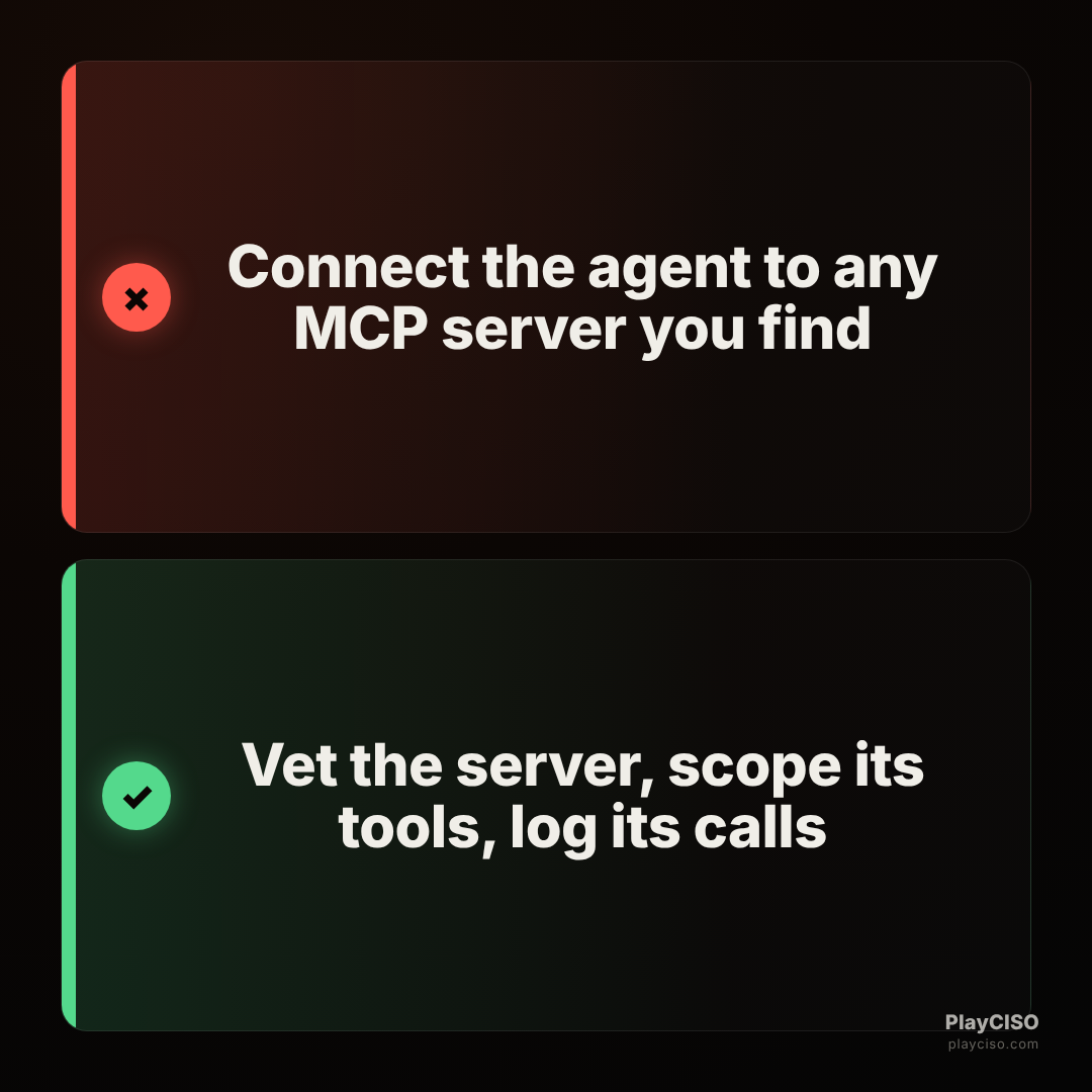 Choice meme rejecting connecting an agent to any MCP server and approving vetting and scoping it.