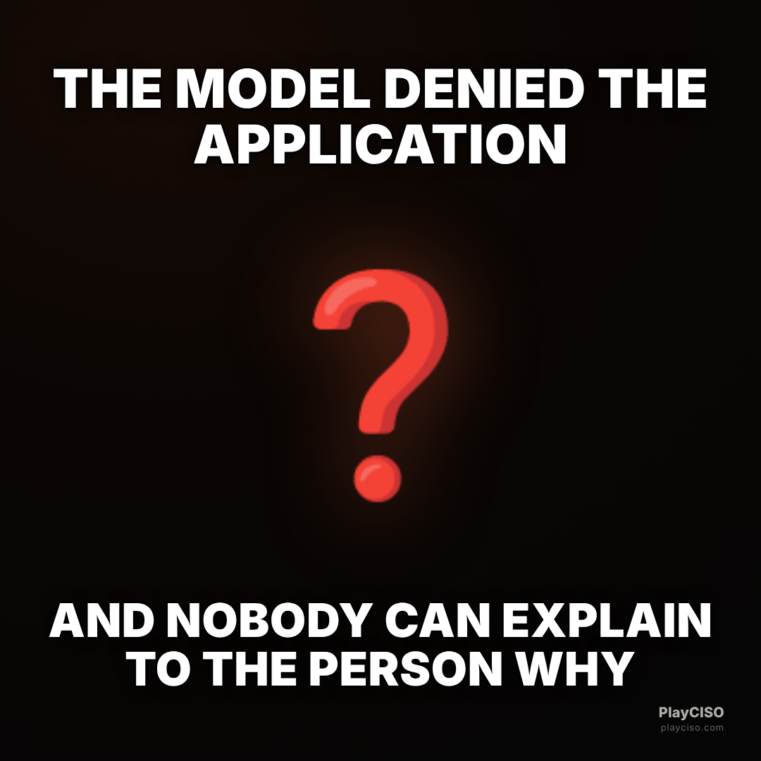Classic meme over a question mark: the model denied the application with no explanation.