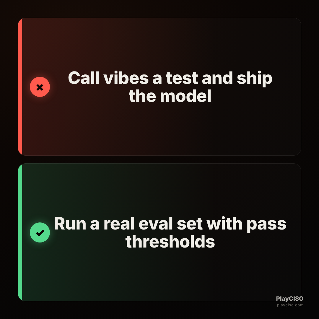 Choice meme rejecting vibes-based testing and approving a real eval set.