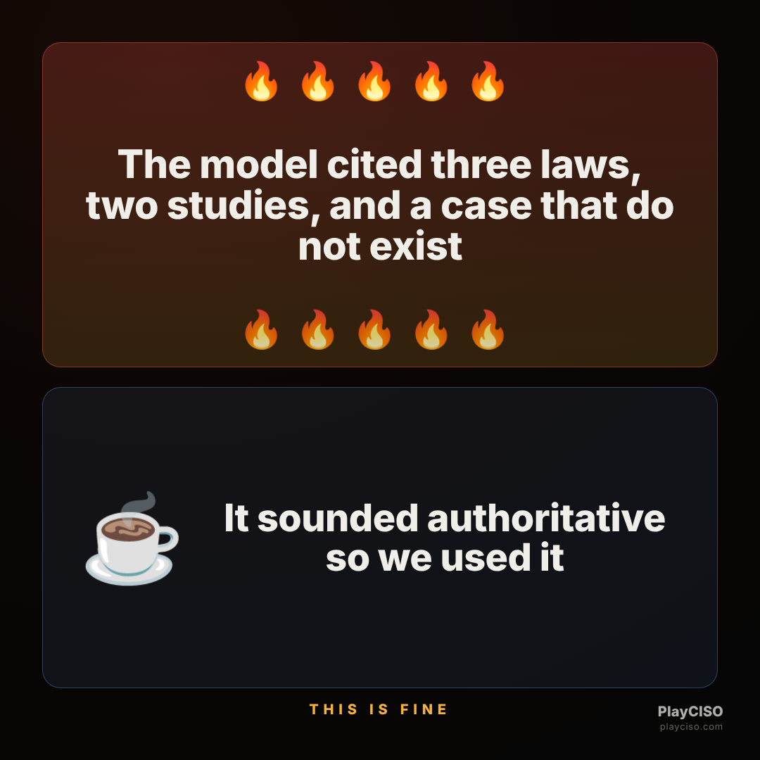 This-is-fine meme about using a model answer with fabricated citations.