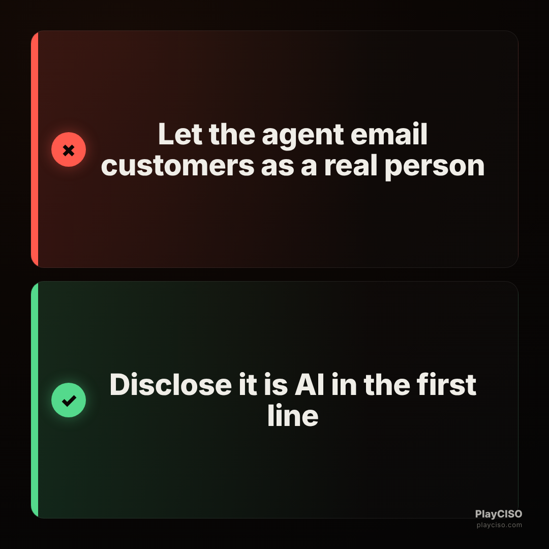 Choice meme rejecting an agent impersonating a person and approving disclosing it is AI.