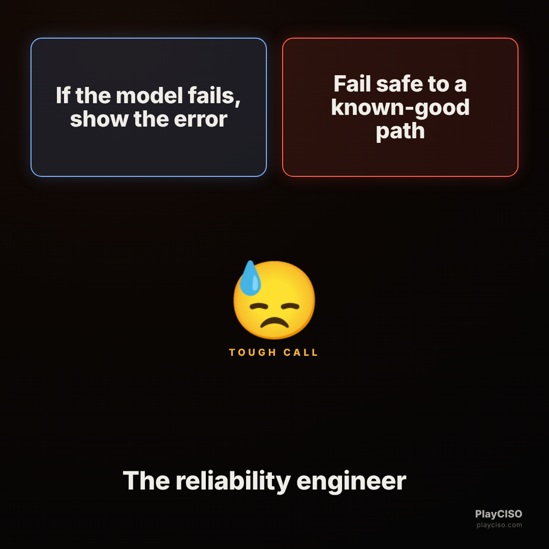 Two-buttons meme between surfacing a model error and failing safe to a known-good path.