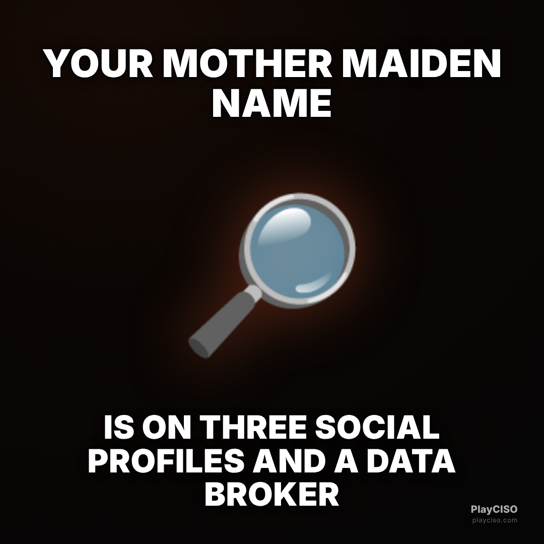 Classic meme over a magnifier: your security-question answer is already public.