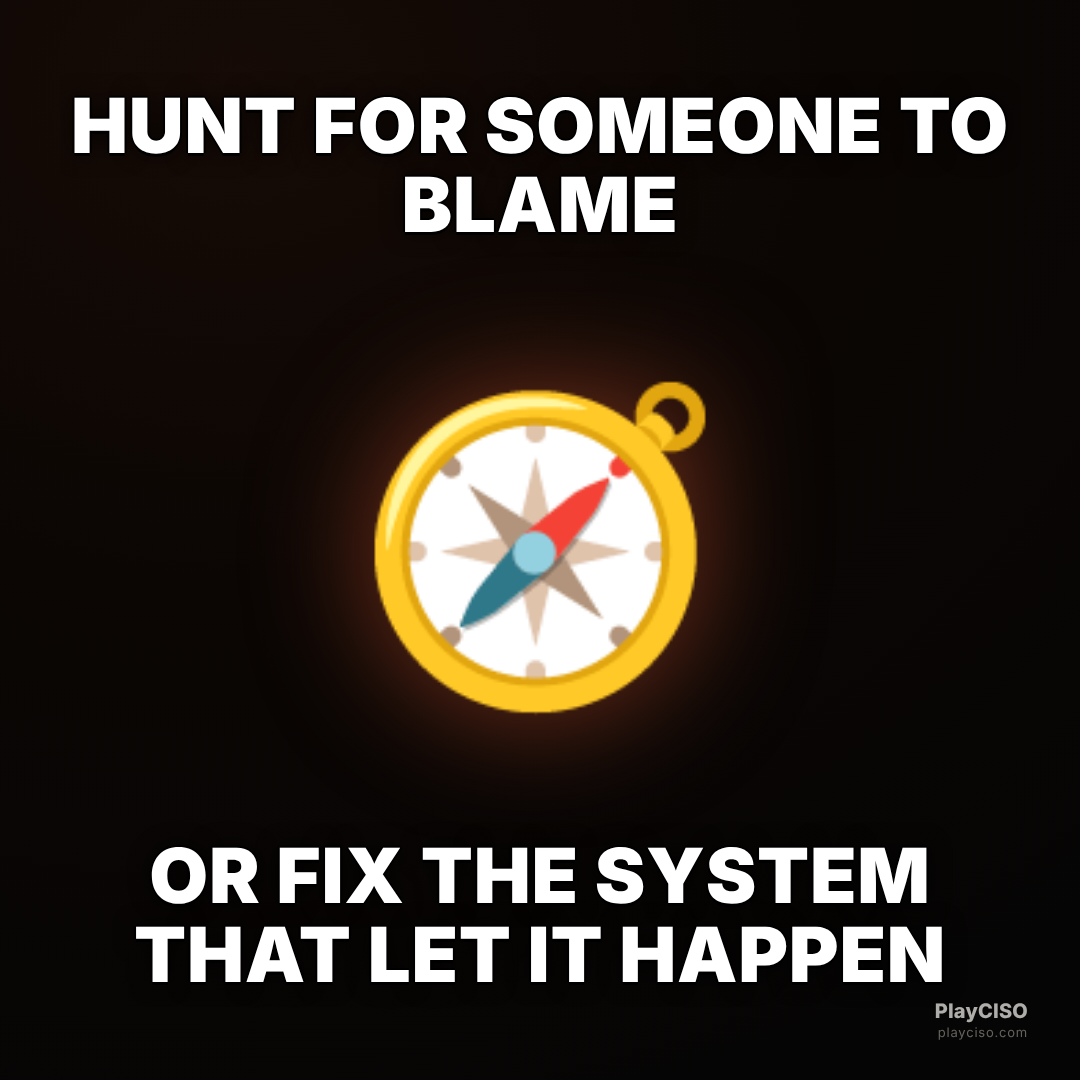 Classic meme over a compass: blame a person versus fix the system.